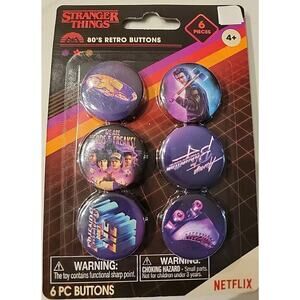 2024 STRANGER THINGS 80'S RETRO 6-Pack Novelty Buttons NETFLIX NEW